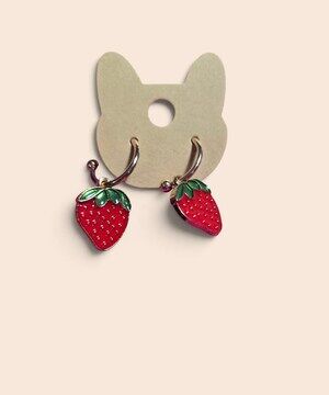 Glossy Red Enamel Strawberry Huggies Earrings